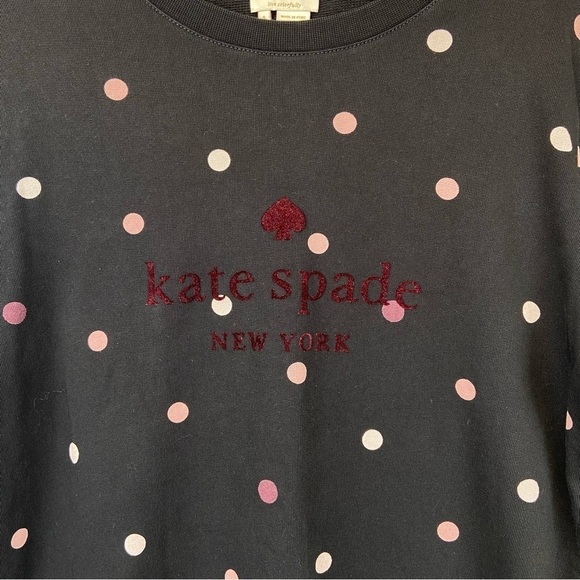 EUC Kate Spade Brooke Street Bakery Dot Black Pink Polka Dot Sweatshirt Small - Picture 4 of 15